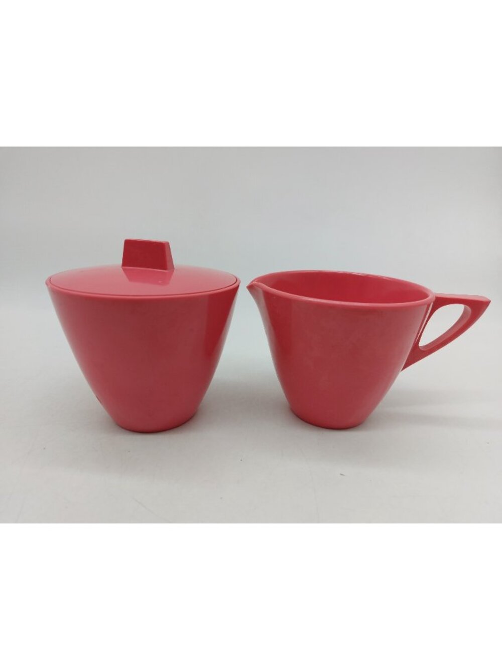 Allied Chemical Pink Melamine Melmac Cream & Sugar Set Vintage